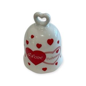 White and Red Heart Ceramic Bell